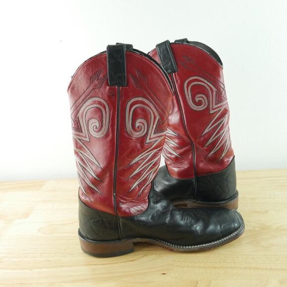 Justin Bent Rail Western Boots 10 D‎ Red Black Wildebeest Leather FOR REPAIR USA main image 16